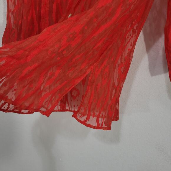 Chicos Womens Shirt Size Chicos 2 Standard Large 12 Red Button Front Sheer - Picture 7 of 13